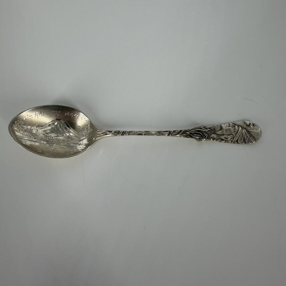 STERLING SILVER Souvenir Spoon Indian Head Mt Rainier SEATTLE Washington